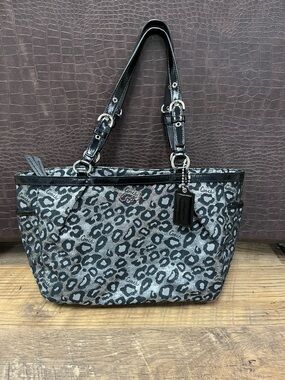 Coach Black and Gray Leopard-Print Purse